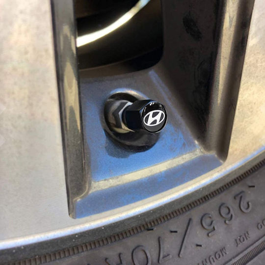 Ventilkappen für Autoreifen mit Logo Hyundai Schwarz 5Stück
