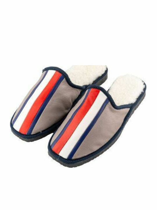 Leather Winter Men's Slippers Gray