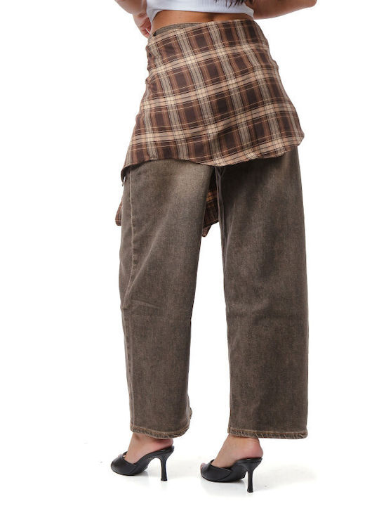 High Rise Women's Jean Pants in Wide Leg Style Brown