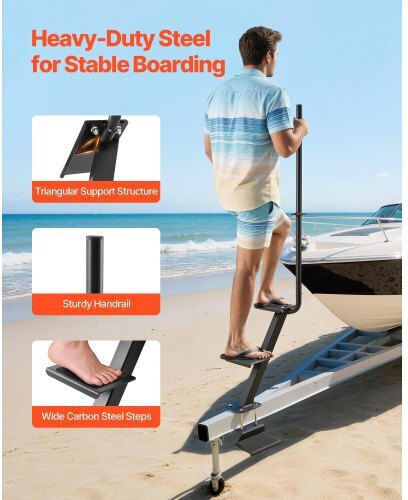 Vevor Boat Trailer Steps 3-step Heavy-duty Boat Trailer Steps Handle Non-slip Surface 3 Mounting Angle Options Steel Ladder 76.2 X 76.2/76.2 X 127/101.6 X 101.6 Mm Frame Bottom Mounting