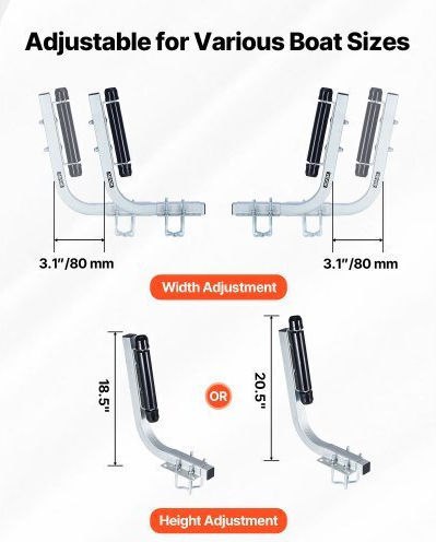 Vevor Boat Trailer Guides 470 Mm/520 Mm Height Adjustable Trailers Guide 2pcs Thickened High-duty Steel Trailer Guide-ons Smooth Roller Guidance V-hull Boats Small To Mid-size Boats