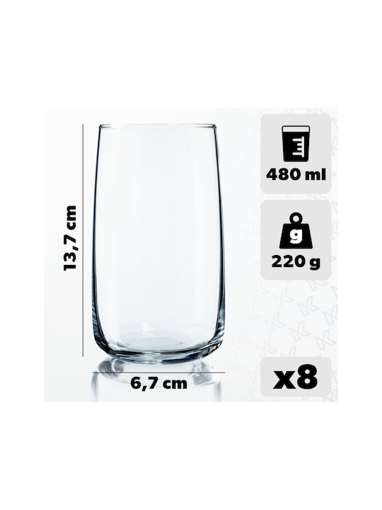 Kadax Σετ Ποτήρια Νερού από Γυαλί 480ml 8τμχ