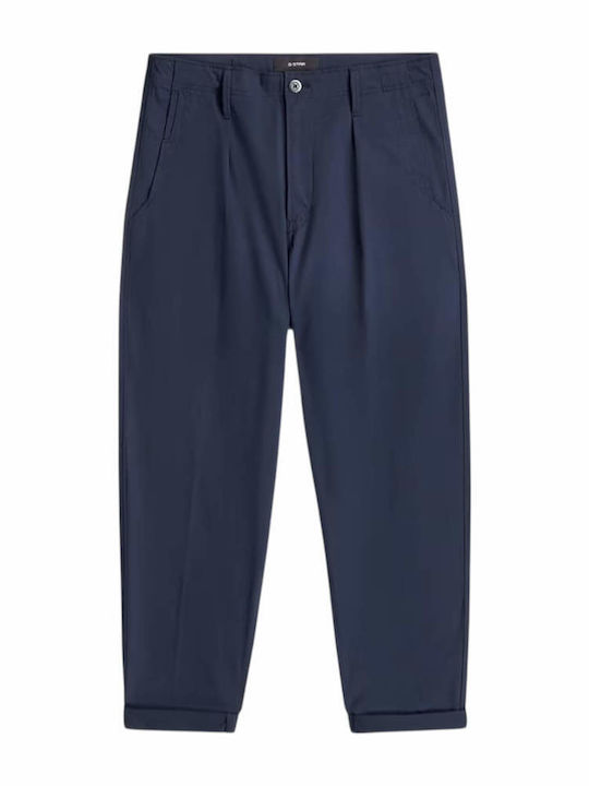 Pleated Παντελόνι Chino σε Relaxed Εφαρμογή Μπλε