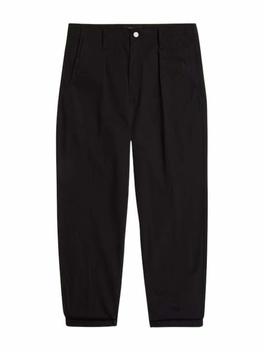Pleated Παντελόνι Chino σε Relaxed Εφαρμογή Μαύρο