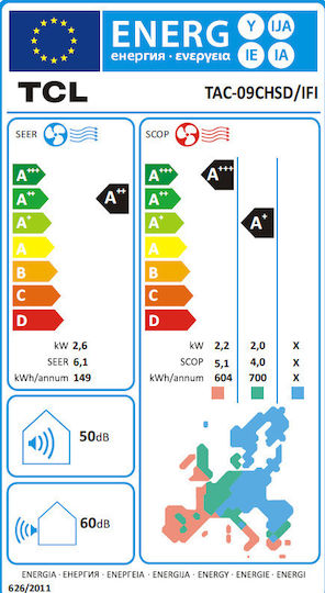 TCL Elite Plus Klimaanlage Inverter 9000 BTU Energieklasse A++/A+ mit WiFi
