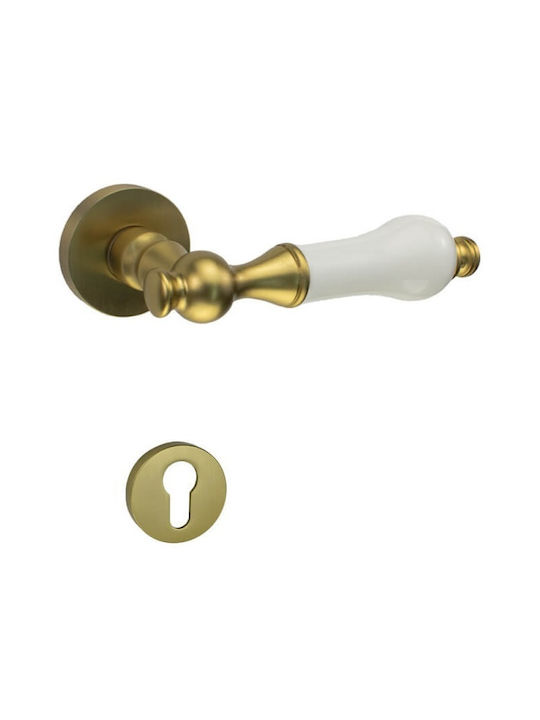 Viobrass Front Door Lever with Rosette Pair Gold Matte