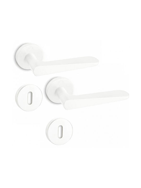 Convex Door Handle Middle Door with Rosette 1725 Pair with Mouthpiece White Matte
