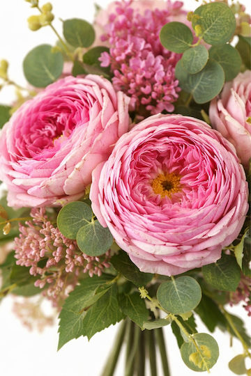 Pink Rose Bouquet Eucalyptus Mulberry Leaves 0x0x33cm Monochromatic Evergreens