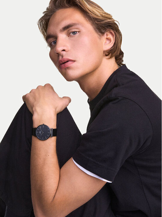 Daniel Wellington Ανδρικό Ρολόι Μπαταρίας με Μαύρο Μεταλλικό Μπρασελέ
