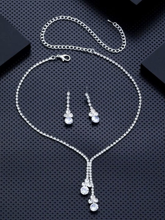 By Queen Elegant Crystal Necklace Earrings Shiny Stones