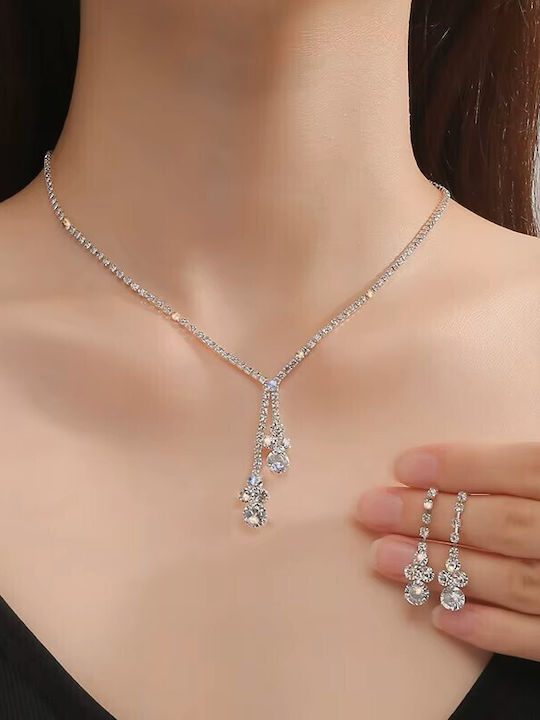 By Queen Elegant Crystal Necklace Earrings Shiny Stones