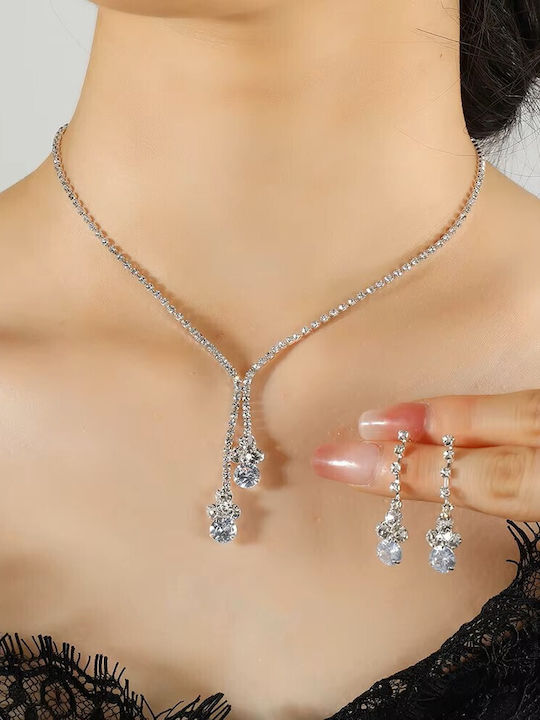 By Queen Elegant Crystal Necklace Earrings Shiny Stones