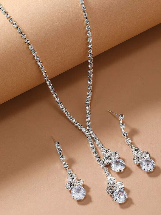 By Queen Elegant Crystal Necklace Earrings Shiny Stones