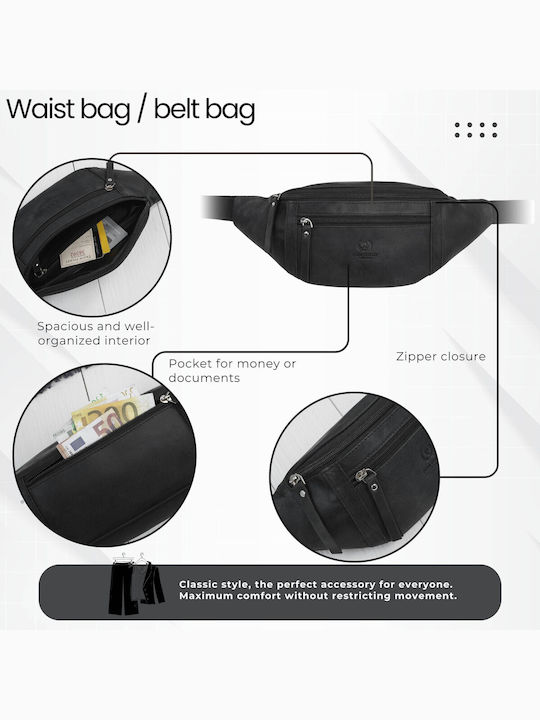 Tăsă de Talie din Piele pentru Bărbați Negru