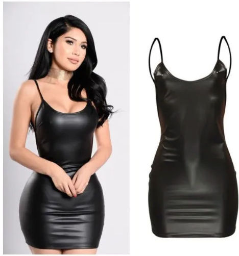 Sexy Lackleder-Kleid Schwarz Os