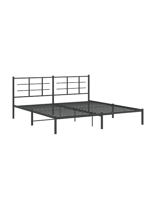 King Size Metal Bed Black with Slats for Mattress 193x203cm