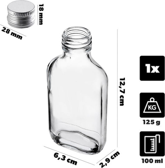 100ml Flask Bottle Silver Cap 1 Pc