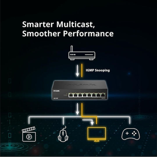 D-Link DMS-108P/E L2 Switch με 8 Θύρες Gigabit (1Gbps) Ethernet