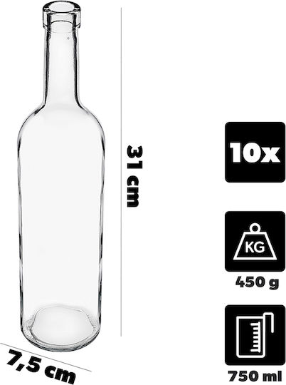 10 Pcs Glass Wine Bottles 750 Ml 0.75 L Bordeaux Wine Liqueur Alcohol