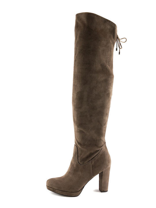 Suede Damenstiefel mit Hohem Absatz Braun