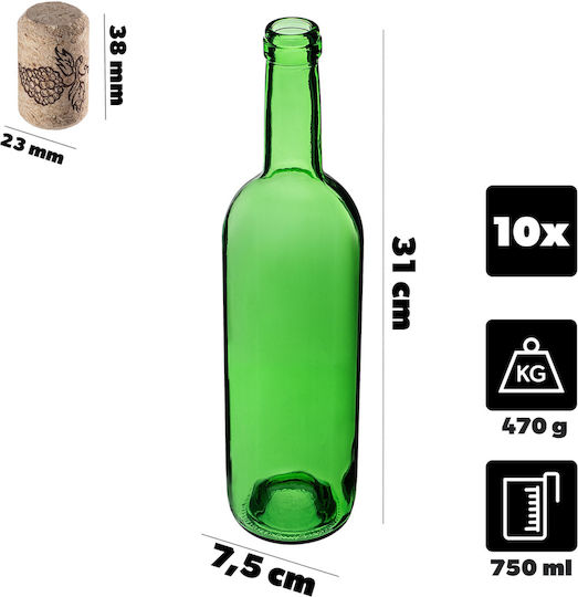 10 Pcs Glass Bottles Wine Liqueurs Wine Bottle 0.75l 750ml + Stoppers