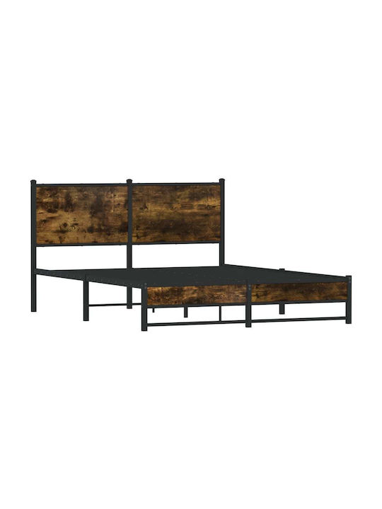 Double Wooden Brown Bed with Slats for Mattress 150x200cm 4007834