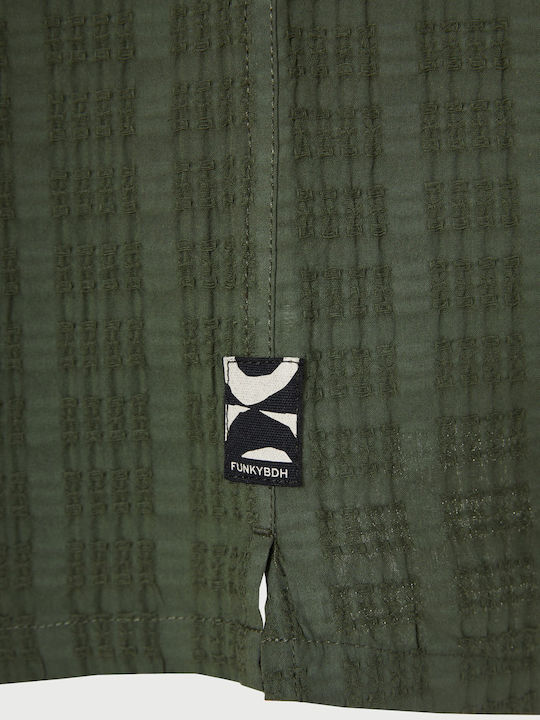 Short Sleeve Cotton Shirt in Oversized Line Green