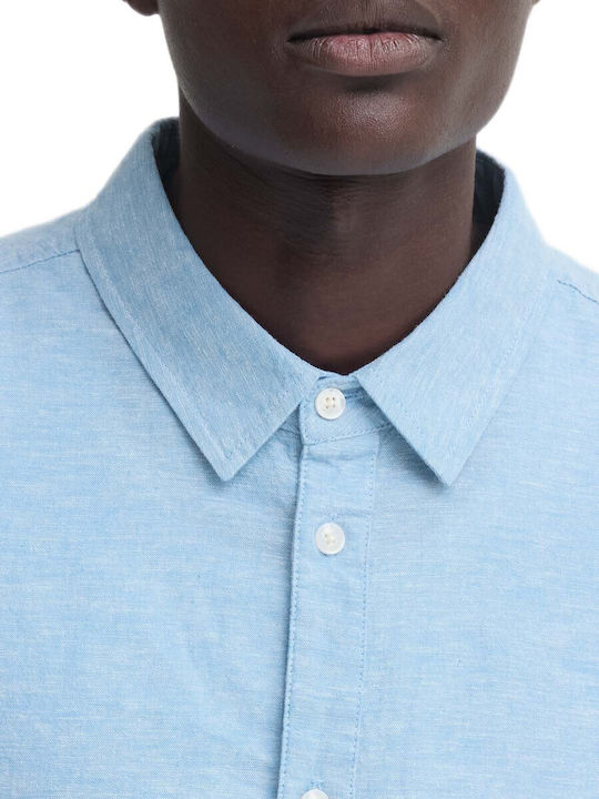Long Sleeve Linen Shirt in Regular Fit Light Blue