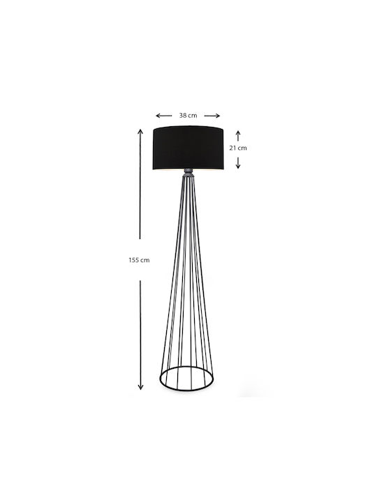 Klikareto Floor Lamp H155xL38cm with Socket for E27 Bulb Black