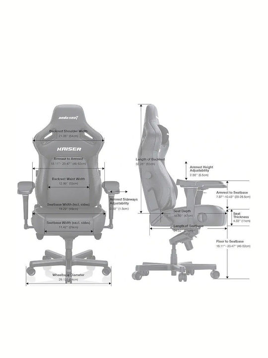 Anda Seat Kaiser 4 L Καρέκλα Gaming Δερματίνης με Ρυθμιζόμενα Μπράτσα Μαύρη