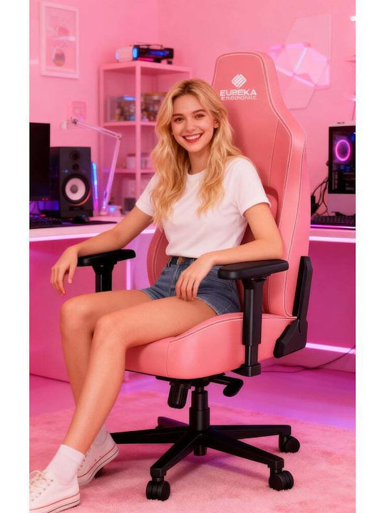 Eureka Ergonomic Python II GC-08 Artificial Leather Gaming Chair with Adjustable Arms Pink