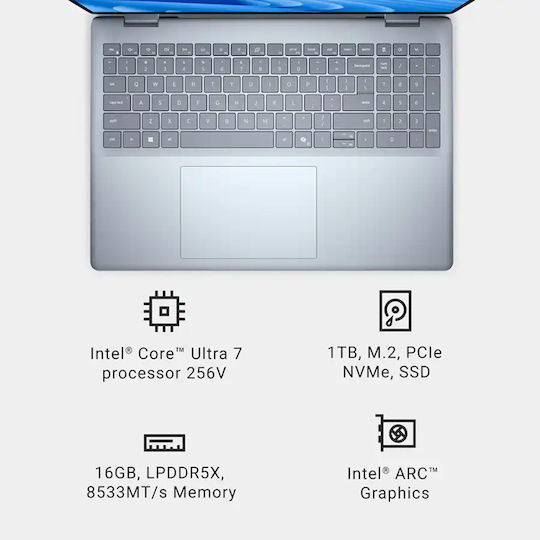 Dell 16 Plus 2-in-1 DB06250 16" FHD+ Touchscreen (Ultra 7-256V/16GB/1TB SSD/W11 Home) Ice Blue (US Keyboard)
