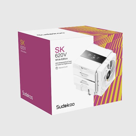 Sudokoo SK620V CPU Cooling Fan Dual Fan For Socket AM4/AM5/1200/1700 White