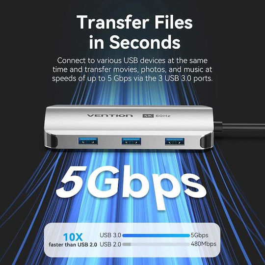 Vention TQDHB USB-C Докинг станция с HDMI 4K PD Сребрист