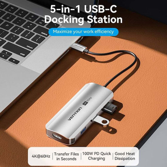 Vention TQDHB USB-C Докинг станция с HDMI 4K PD Сребрист