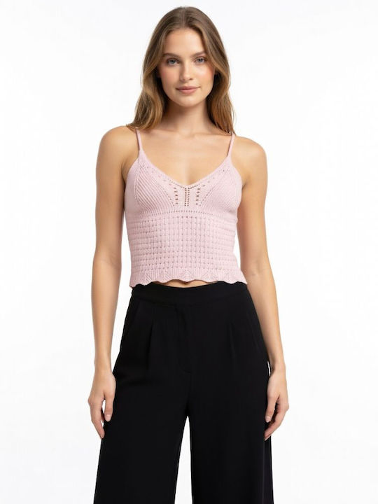 Women's Crop Top Cotton with Straps & V Neckline Pink