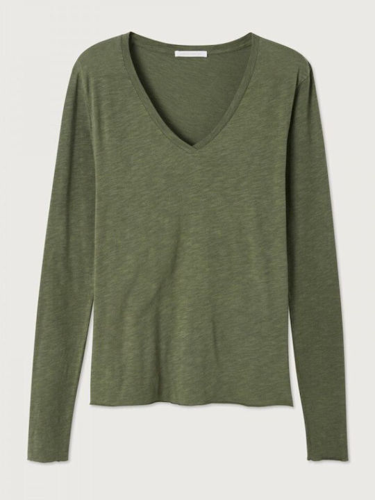 Women's Long Sleeve Sweater Woolen with V Neckline Green