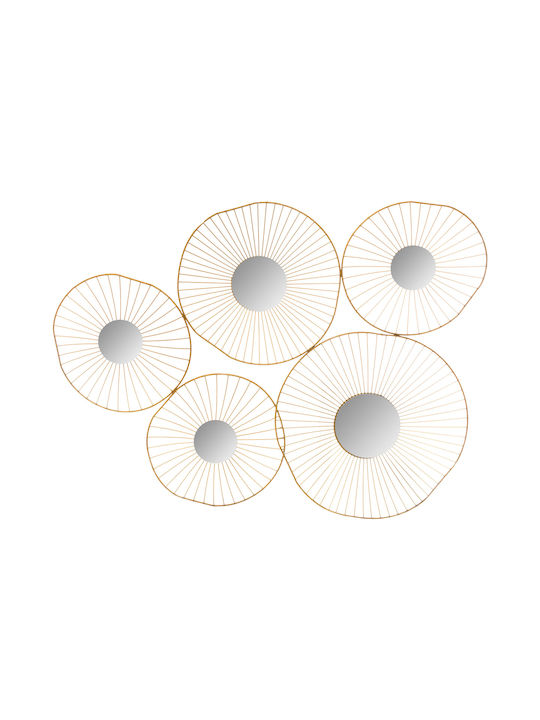 Wall Mirror with Gold Metallic Frame Diameter 79cm 5pcs