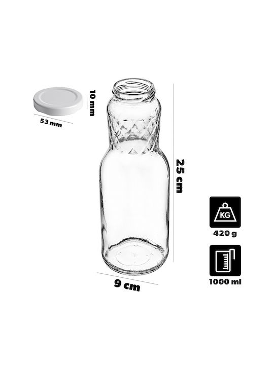 Kadax Glass Water Bottle With Screw Lid Transparent 1000ml