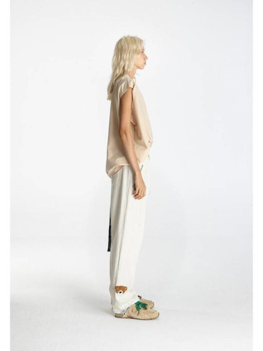 Women's Sleeveless Beige Blouse