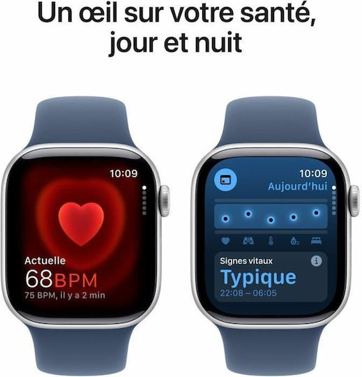 Apple Watch Series 10 Cellular Aluminum 42mm Waterproof with eSIM and Heart Rate Monitor (Silver Aluminum Denim Sport Band - S/M)