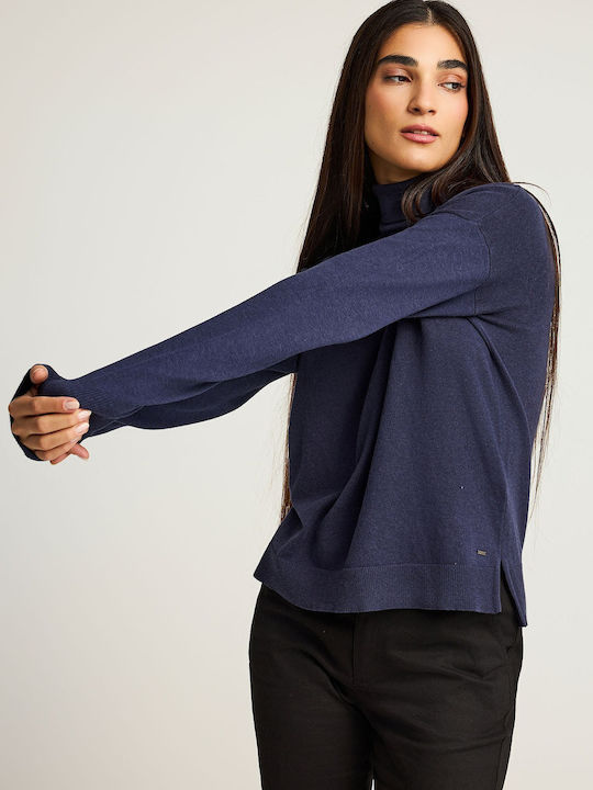 Women's Sweater Cotton Turtleneck Blue