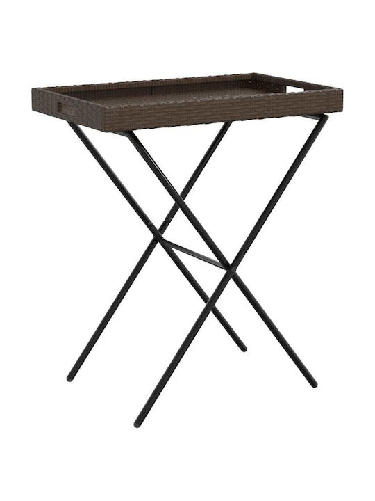 Auxiliary Outdoor Foldable Table with Rattan Surface and Metal Frame Natural 65x40x75cm