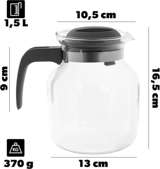 Kadax Ceainic din Sticlă Gri 1500ml