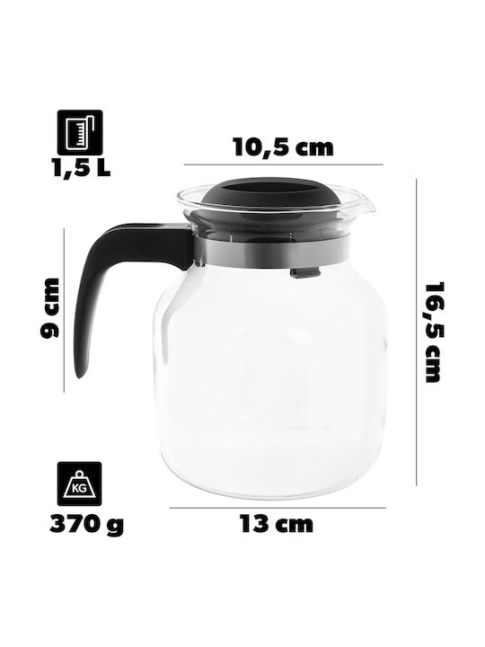 Kadax Τσαγιέρα Γυάλινη Μαύρη 1500ml