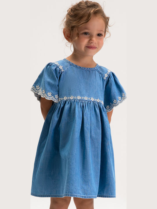 Mädchenkleid Kurzärmelig Denim Set mit Zubehör Blau