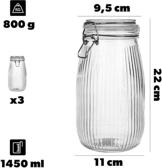 Glass Container Lid 1450 Ml 3 Pcs