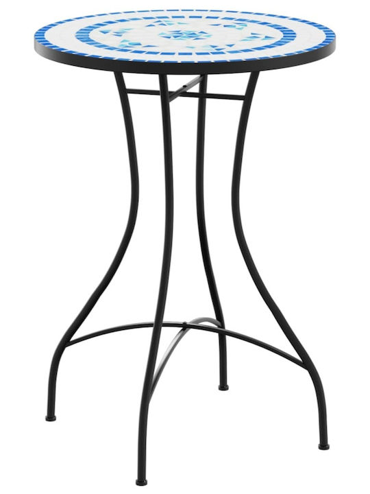 Outdoor Dinner Free Standing Table with Ceramic Surface and Metal Frame Blue/white 50x50x70cm
