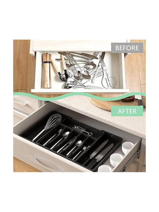Opening Plastic Drawer Cutlery Tray 33x38x5cm Black