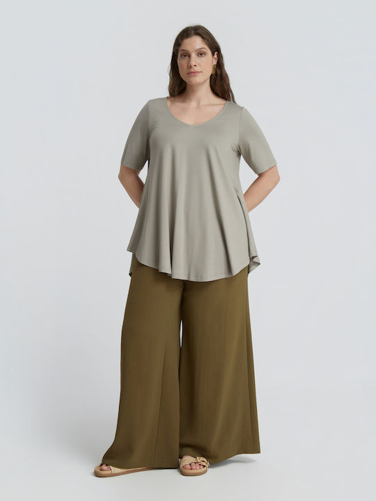 Women's Short Sleeve Blouse with V-Neckline Gray 0000.1506.C.NETTO-grey